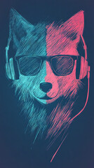 Poster - Cool wolf wearing headphones and sunglasses.