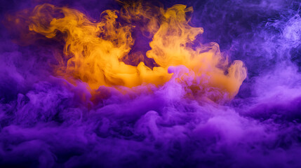 Poster - Yellow and purple smoke swirling together on a stage, creating a and striking contrast