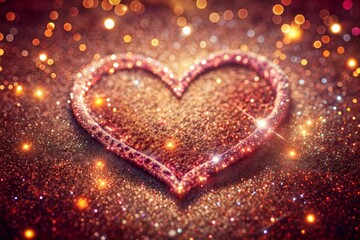 Canvas Print - heart shape formed by sparkling lights on gold surface