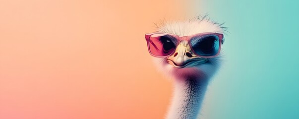 Ostrich Wearing Sunglasses with Pastel Background