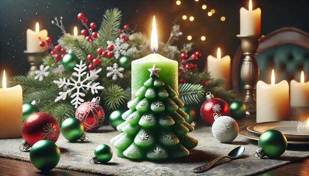 クリスマスキャンドルとオーナメント装飾5