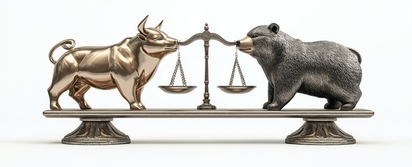 Poster - bull and bear on a balance scale