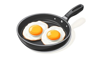 Two Fried Eggs in a Frying Pan  Breakfast Food  Kitchen Utensil  Cooking Illustration