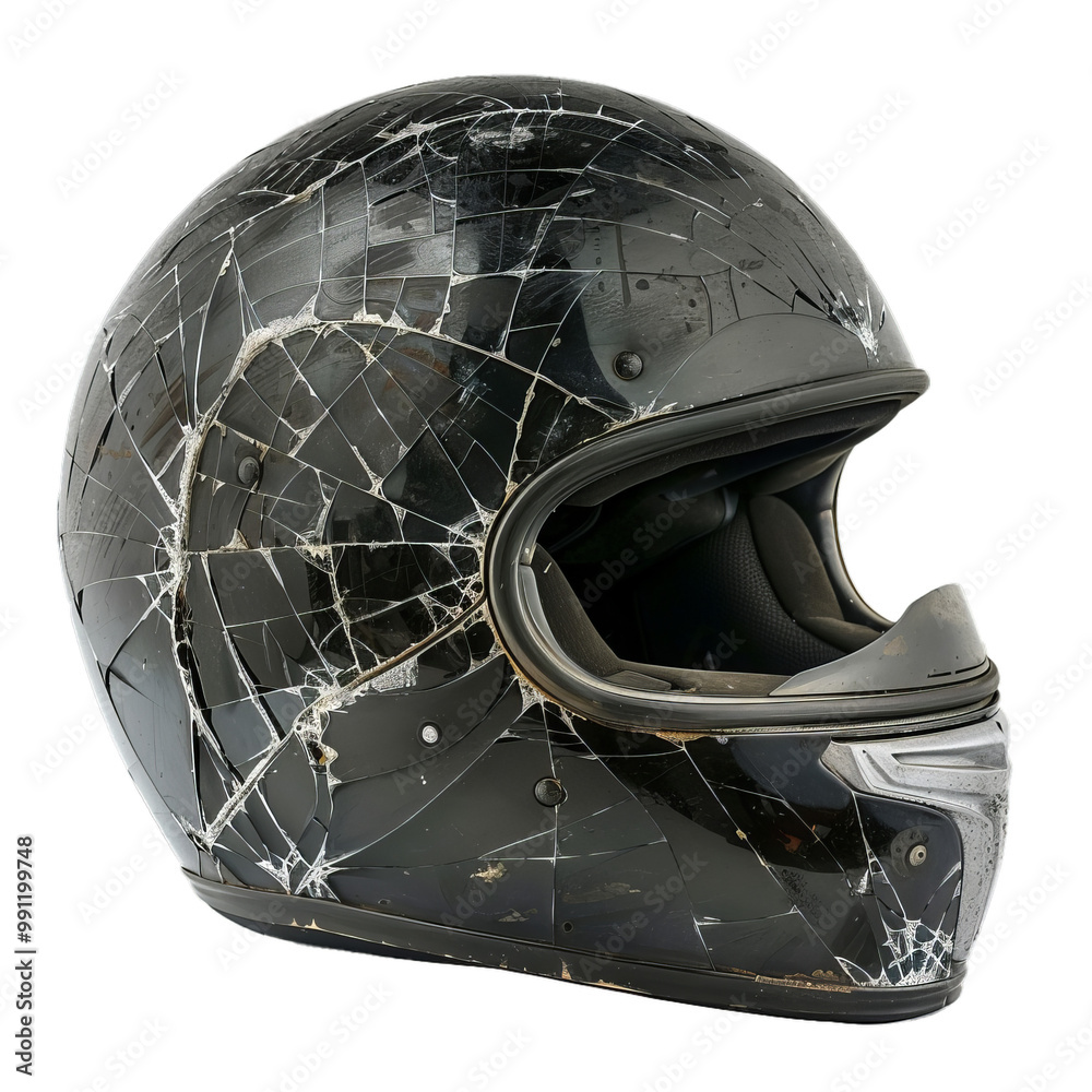 Black motorcycle helmet showing damage after being involved in a ...