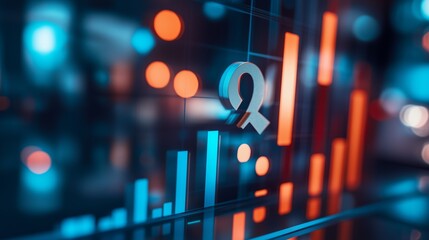 Poster - colorful financial graphs with vibrant bars and symbols displayed on a digital screen at night