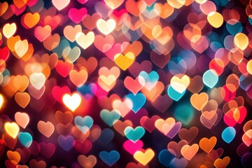 Wall Mural - romantic bokeh background with colorful hearts
