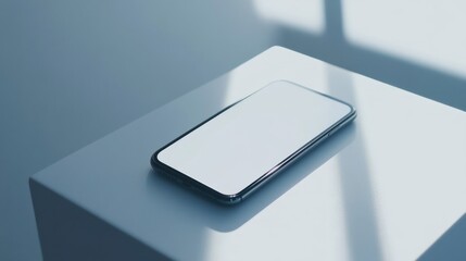 Poster - A sleek smartphone rests on a minimalist surface, illuminated by soft shadows.