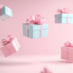 Sticker - Pastel Gift Boxes with Pink Ribbons.