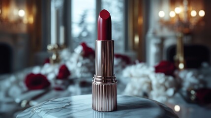 Poster - advertising red Lip stick for women on a summer