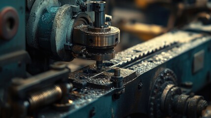 Close up of a metal cutting machine in an industrial environment