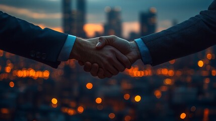 Poster - Close up of business people shaking hands for worker trust blurred background