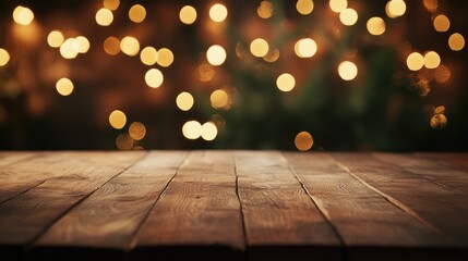 Fototapete - Wooden table with a blurred bokeh background ideal for product display montages featuring an out of focus setting with warm lighting effects