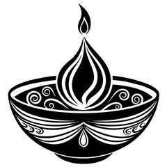 Canvas Print - Diwali diya silhouette with flowing 