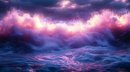 Poster - Dramatic and colorful waves crash against a stormy sky.