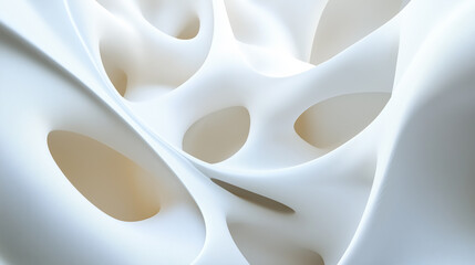 Poster - Abstract white smooth shape with holes is flowing and transforming