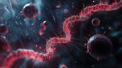 Aufkleber - Microscopic view of a virus attacking the human body immune system