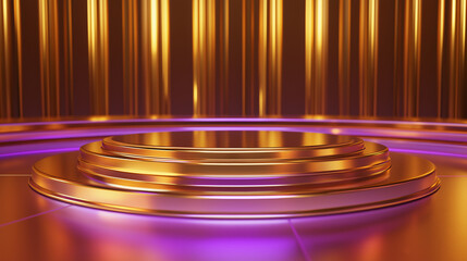 Aufkleber - Round golden pedestal illuminating a purple background for product placement