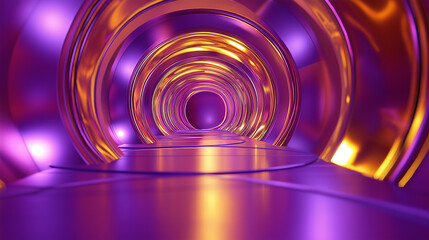 Fototapete - Purple and gold modern tunnel is leading to the light