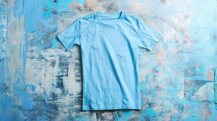 Canvas Print - Blank Light Blue T-Shirt on a Textured Blue Background