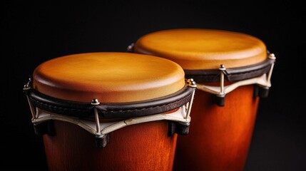 Two Brown Leather Drumhead on Black Background