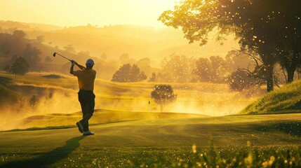 Sticker - Golfer Taking a Swing at Sunrise