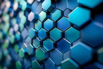 Poster - Abstract blue hexagonal pattern with varying shades of teal