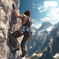 Wall Mural - Climber Ascending Rocky Mountain