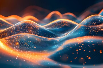 Poster - Abstract wave patterns illuminated by glowing particles at dusk