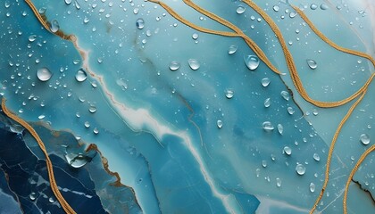 Wall Mural - Elegant turquoise marble backdrop accented with delicate gold lines and shimmering drops