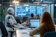 © JBMotillon - Bureau futuriste où des robots AI collaborent avec des humains