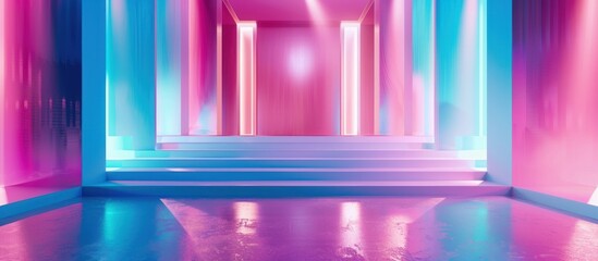 Sticker - Neon Lights and Geometric Shapes in a Futuristic Room