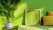 © ADD PHOTO - Bright Green Wall with Frame and Plant in Modern Living Room