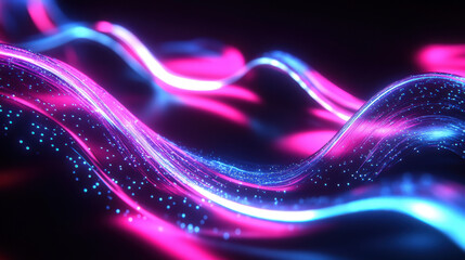 Poster - Abstract background with glowing neon light trails flowing and forming curved lines