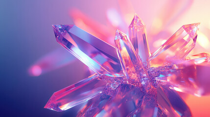 Poster - Cluster of quartz crystals is glowing with vivid colors in this macro image