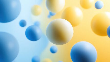 Poster - Abstract background with 3d spheres floating in front of a blue and yellow background