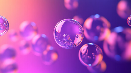 Poster - 3d render of transparent bubbles floating on a vibrant gradient background