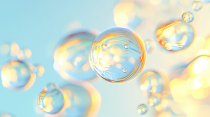 Poster - 3d render of a cluster of transparent bubbles with a blue and yellow gradient background