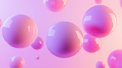 Poster - 3d render of many pink spheres floating on a pink background with gradient