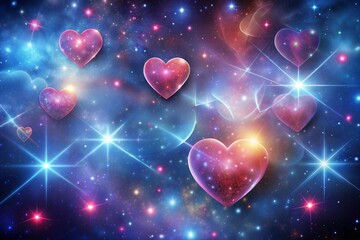 Wall Mural - Hearts in vast galaxy with stars and cosmic wonder