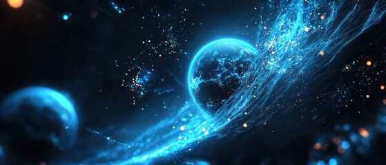 Wall Mural - blue abstract view of amazing glowing planet from space background wallpaper ai generated image