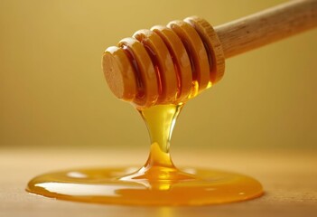 Honey Dripping from a Wooden Dipper