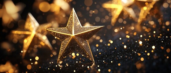 Sparkling gold stars on black background for luxury award ceremony mockup or template wallpaper AI generated image