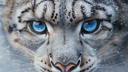 Wall Mural - a snow leopard with a powerful stare, showcasing its fierce and majestic nature in the wild, a rare 