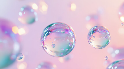 Poster - Soap bubbles floating in the air with a pastel color gradient background