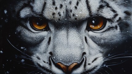 Wall Mural - a snow leopard with a powerful stare, showcasing its fierce and majestic nature in the wild, a rare 