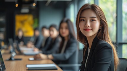 Wall Mural - team development and business training seminar for asian professionals in a corporate office setting