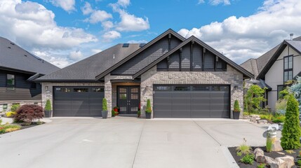 Modern House with Black Garage Doors