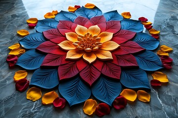 Wall Mural - Colorful 3D Flower Petals on a Marble Surface