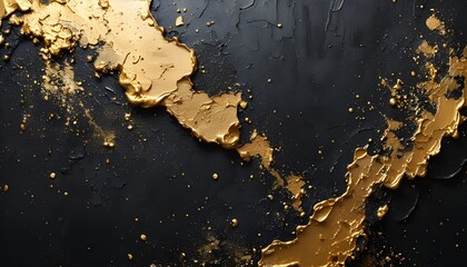 Wall Mural - Elegant contrast of golden paint swirling on a dark wall in an abstract artistic expression