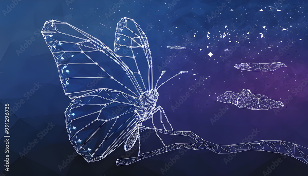 Butterfly composed of polygon. Low poly vector illustration of a starry ...
